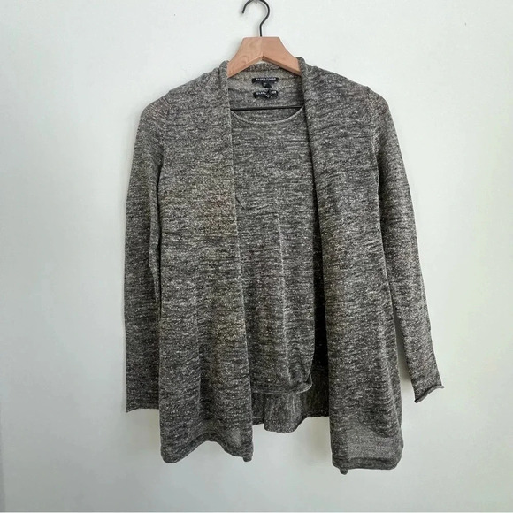 Eileen Fisher Open Front Knit Metallic Sparkle Gold Cardigan & Tank Set linen - Picture 2 of 16